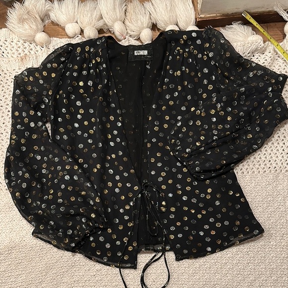 Reformation Tops - Reformation Womens Wrap Blouse Polka Dot Sheer Long Sleeve V-Neck Top Black Med